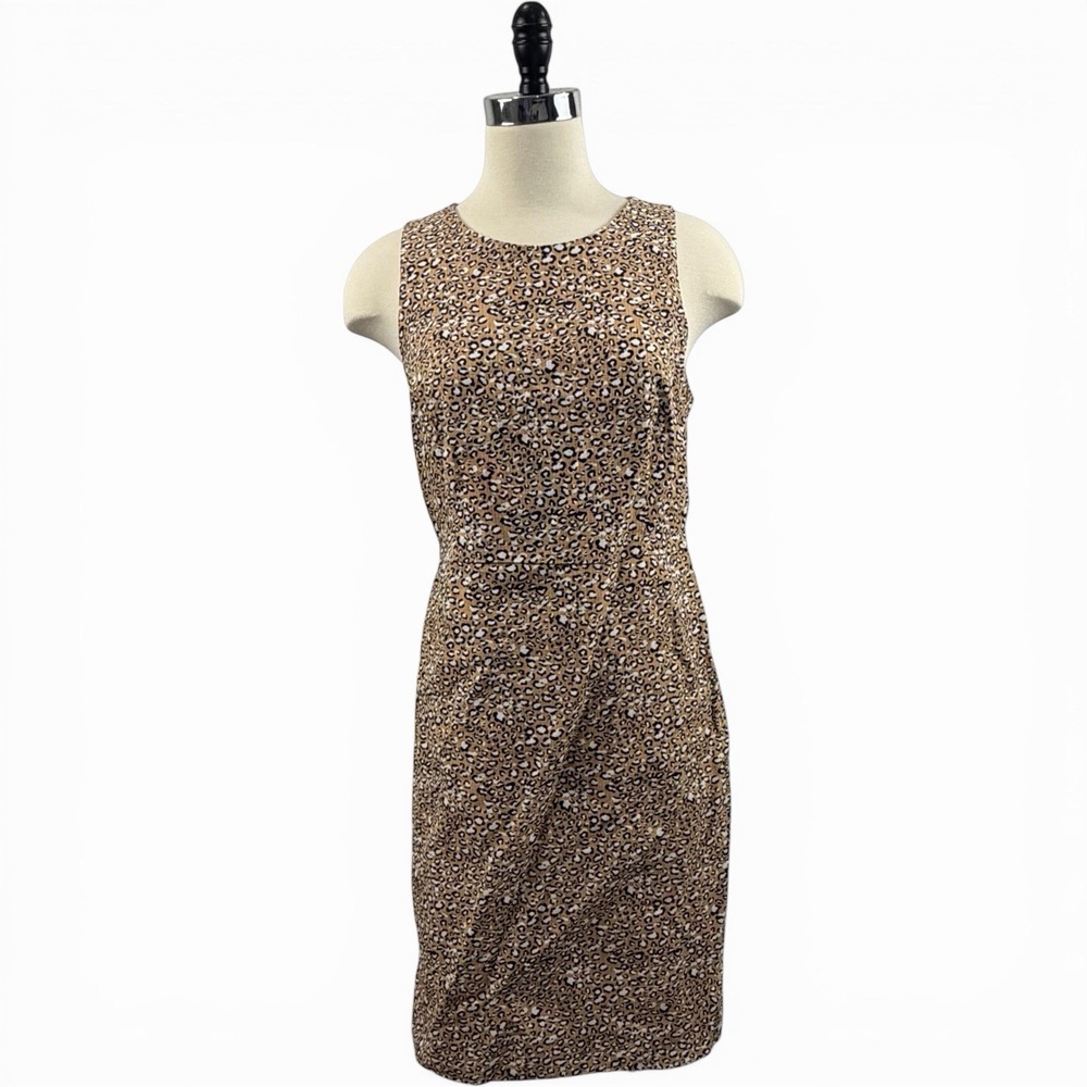 J Crew Leopard Print‎ Basket Weave Dress Size 8 Office Career Executive Work EUC
